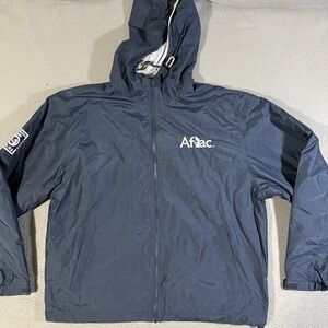 Men's Aflac Embroidered Logo Blue Windbreaker Lined Hooded Jacket Size Large